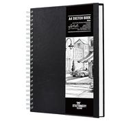 STATIONERY ISLAND Carnet de croquis A4 à couverture rigide, 200 g/m² en papier cartouche épais, carnet de croquis à reliure spirale A4 pour croquis, illustration, portrait, 50 feuilles/100 pages