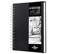 STATIONERY ISLAND Carnet de croquis A5 à couverture rigide, 200 g/m² en papier cartouche épais, carnet de croquis à reliure spirale A5 pour croquis, illustration, portrait, 50 feuilles/100 pages