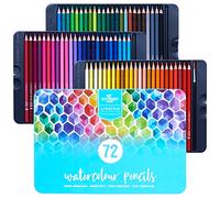 STATIONERY ISLAND crayons aquarellables - 72 Crayons De Couleur Pré Taillés + 1 Petit Pinceau Rond Dans Une Solide Boîte En Fer Blanc.