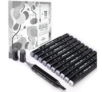 STATIONERY ISLAND Feutres de 10+1 Gris Froid - Feutre Alcool, Couleur Changeable et Double Pointe. Pour Coloriage Adulte, Dessin, Design Graphique, Mandala, Bande Dessinée et Manga.