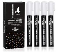 STATIONERY ISLAND Stylo Craie Pour Tableau Noir Effacable, Marqueur Craie Effacable, Feutre Craie Effaçable pour Tableau Noir, Vitre, Fenêtre et Ardoise, Feutre Vitre Effacable, 6MM Blanc Lot de 4
