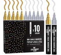 STATIONERY ISLAND Stylo Craie Pour Tableau Noir Effacable, Marqueur Craie Effacable, Feutre Craie pour le Verre Fenêtre, 6MM Lot de 10 Métallique Couleur, 5 doré & 5 argenté
