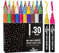 STATIONERY ISLAND Stylo Craie Pour Tableau Noir Effacable, Marqueur Craie Effacable (Lot de 30), Feutre Craie Effaçable pour Tableau Noir, Vitre, Fenêtre et Ardoise - 6MM