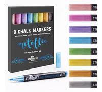 STATIONERY ISLAND Stylos À Craie W30 Pack De 8 Métallique Couleurs - 3mm Pointe Fine Plume. Marqueurs À Craie Liquide À Effacer Humide. Pour Le Verre Et Les Tableaux Noirs Non Poreux