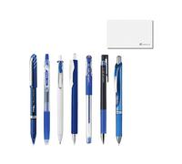Stationery JP Lot de 7 stylos à encre gel bleue japonaise - Pointe fine 0,28-0,7 mm - Écriture lisse et propre - Avec carte de test - Fabriqué au Japon