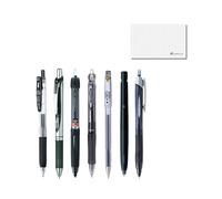 Stationery JP Stylo à bille noir, pointe fine/moyenne/grasse, encre noire, stylo à bille japonais 7 pièces et carte de test d'encre