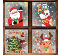Statique Autocollant Noel Fenetre Double Face Père Noël Bonhomme De Neige Stickers Arbres Camion Pour Deco NoëL Intérieur(F)