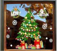 Statique Decoration Fenêtre Autocollant Noël Double Face Père Bonhomme De Neige Stickers Pour Deco NoëL Intérieur(CC)