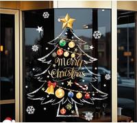 Statique DIY Stickers Noel Vitre Pour Porte Deco Fenetre Interieur Double Face Père Noël Bonhomme De Neige Pour NoëL Intérieur(X)