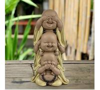 Statue 3 Bouddhas rieur - Ne Rien Voir - Ne Rien Entendre - Ne Rien Dire - Ensemble Bouddha Symbolique - H 18cm - Zen'Light