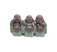 Zen'Arôme Statuette 3 Bonzes Sagesse - Décoration Zen Feng Shui - Vert et Marron - Largeur 15,5 cm