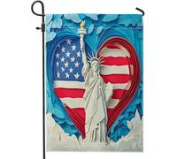 Statue 3D de la déesse avant de la cour en toile de jute verticale, drapeaux de jardin 30,5 x 45,7 cm double face pour l'extérieur, drapeau imprimé jour de l'indépendance de l'Amérique, drapeau à