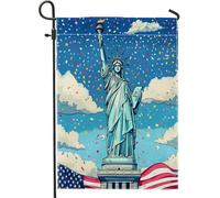 Statue amusante de la déesse avant de la cour en toile de jute verticale, drapeaux de jardin 30,5 x 45,7 cm double face pour l'extérieur, drapeau imprimé de la maison de l'indépendance de l'Amérique