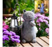 Statue animaux Chat Decoration Statue Jardin Exterieur avec Lampe Solaire-Salon Chaton Décoration Cadeau pour Femme Homme Maman