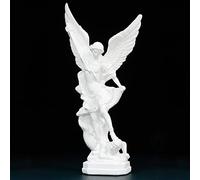Statue blanche de l’archange Saint Michel en résine de 31,5 cm. Figurine de collection de Saint Michel vainquant Satan. Statue d'ange religieuse adaptée pour les collections ou la décoration.