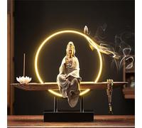 Statue Bouddha Brûleur d'encens d'intérieur avec lumière LED Décoration Bonsaï Décoration Maison Bureau Jardin