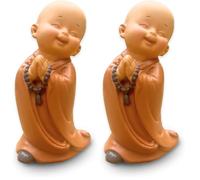 Statue Bouddha en Bonze Souriant avec Chapelet - atmosphère de sérénité dans Votre Espace sacré - Magnifique Figurine Porte-Bonheur- idée Cadeaux Toute génération -H 8.5 cm - Zen’Light (Lot de 2)
