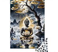 Statue Bouddha Fleur de Lotus Puzzle 1000 Pièces Puzzle pour Adultes Paysage Méditation Papier Relaxant Décoration Cadeau 38x26cm/1000pcs