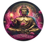 Statue Bouddha Méditatif Puzzle 1000 Pièces pour Adultes Rond Papier Aura Colorée