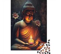 Statue Bouddha Paisible Puzzle pour Adultes Puzzle 1000 Pièces Ambiance Nocturne Décor Maison Détente Cadeau 70x50cm/1000pcs