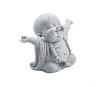 Statue Bouddha Souriant Résine Effet Grès pour déco Jardin Statue(A) | Effet grès réaliste, résine pour durable, finition noire anti-UV, pour idéal jardin patio, style asiatique zen