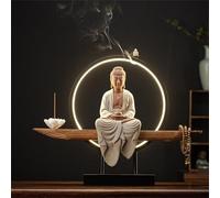 Statue bouddhiste avec brûleur d'encens et cercle LED, lampe murale 3D, décoration murale zen pour salon et porche