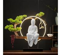 Statue bouddhiste avec brûleur d'encens et cercle LED, lampe murale 3D, décoration murale zen pour salon et porche
