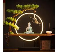 Statue Bouddhiste en céramique avec brûleur d'encens et Lampe Circulaire LED, Lampe Murale 3D représentant Un Bouddha, décoration Murale Zen pour Salon, Porche, 01