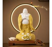 Statue-Bouddhiste En Céramique Et Lampe De Table Circulaire À LED, Lampe Murale En Forme De Bouddha, Applique Murale-3D, Lampe Décorative-Zen, Décoration D'intérieur, Œuvre D'art, Décoration D'autel,E