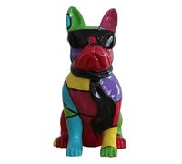 Statue chien bulldog assis noir et multicolore H37 cm - KARL 01