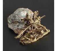 Statue chinoise Guan Gong en cuivre - Figurine de dieu de la richesse pour la maison, le bureau, la table, ornement traditionnel fabriqué à la main, finition antique, 54 x 21 x 51 mm