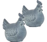 Statue Coq Gris - 2 pièces - Pierre - 10 x 12 x 14 cm