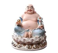 Statue d'accouplement Zen Lucky Maitreya Ornement Bodhisattva Riant Salon Pendaison de crémaillère Céramique Grand Ventre Bouddha Dieu de la Richesse Figurine Sculpture Assise Décoration
