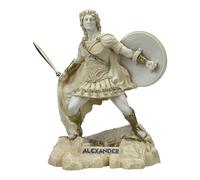 Statue d'Alexandre le Grand - Sculpture en marbre coulé à la main de Grèce - Finition patine avec accents dorés - Roi macédonien grec historique