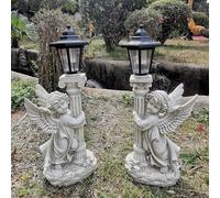 Statue d'ange avec lampes solaires, 48,3 cm, statue de jardin en polyrésine avec pilier Roma pour décoration de jardin, porche, cour, décoration d'art gauche + droite