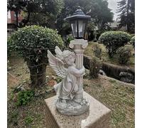 Statue d'ange avec lampes solaires, 48,3 cm, statue de jardin en polyrésine avec pilier Roma pour décoration de jardin, porche, cour rétro A