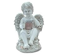 Statue d'ange de fée avec lumière solaire, figurines de résine de jardin Figurines ornement décoration ange pour les cadeaux commémoratifs du cimetière de pelouse, gardien ange jardin statue-boy 14.5