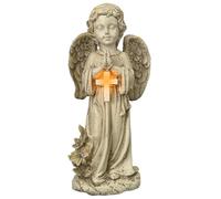 Statue d'ange de prière résistant aux intempéries de la météo Solaire avec Ailes et Croix 12 Pouces de résine Ange solaires pour cimetière, Jardin, pelouse, Cour, Ange Solaire