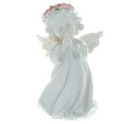 Statue d'Ange debout avec une couronne de roses colorées 13cm - Baptême - Culte Chrétien en Résine