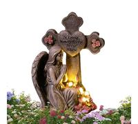Statue d'ange d'extérieur - Sculpture de jardin à énergie solaire de 30,5 cm, figurine en résine éclairée, belle décoration de cour commémorative | Lumière accentuée cimetière pierre tombale cadeau de