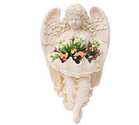 Statue d'ange murale murale panier de fleurs sculpture d'art, décoration de figurine de bébé chérubins, décoration de style européen, décor artistique à la maison, c-orange blanc