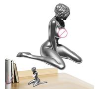 Statue d'art en résine - Figurine Femme agenouillée en Argent Poli, Sculpture Abstraite de Forme Humaine, Ornement Minimaliste | Décoration esthétique fiable pour dortoir, Chambre à Coucher