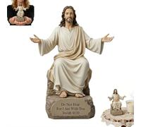 Statue de bénédiction de Jésus à bras ouverts avec base de verset de la Bible, peinte à la main « I Am with You Always », statue décorative de Jésus debout sur un rocher, décoration religieuse