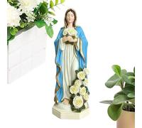Statue De Bienheureuse Mère Marie - 20cm Statue De La Vierge Marie De La Madone Décoration D'intérieur Élégante, Peinte À La Main Sainte-Marie Tenant Des Figurines De Roses Pour Bureau, Entrée, Salon