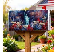 Statue de boîtes aux lettres magnétiques, fleurs de feux d'artifice patriotiques festifs du 4 juillet, décorations pour extérieur, jardin, cour, 53,3 x 64,9 cm