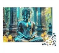 Statue de Bouddha 1000 pièces Puzzle Hommes Femmes Adultes, Statue de Bouddha dans des ruines de Temple Ancien, épais Robuste Vibrant Difficile Anti-Stress 38x26cm/1000pcs
