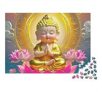 Statue de Bouddha 1000 pièces Puzzle soirée Jeu pour Adultes, Mignon bébé Bouddha sur Lotus Rose avec auréole, épais Robuste Vibrant Difficile Anti-Stress 70x50cm/1000pcs