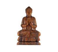 Statue de Bouddha assis en bois sculpté - Grande taille - Marron / Chocolat - Style ethnique