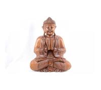 Statue de Bouddha assis mains jointes en bois h30cm