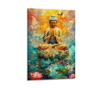 Statue de Bouddha colorée - Art mural divin - Affiche artistique moderne à suspendre - 30 x 45 cm